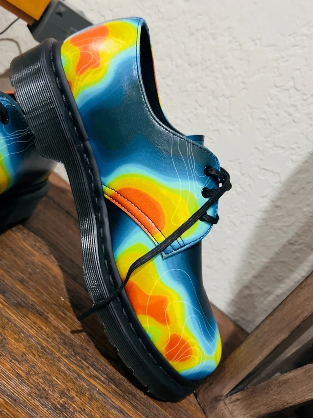 Dr martens unisex Black Leather Derby Shoes with Multicolor Heat-Map Print